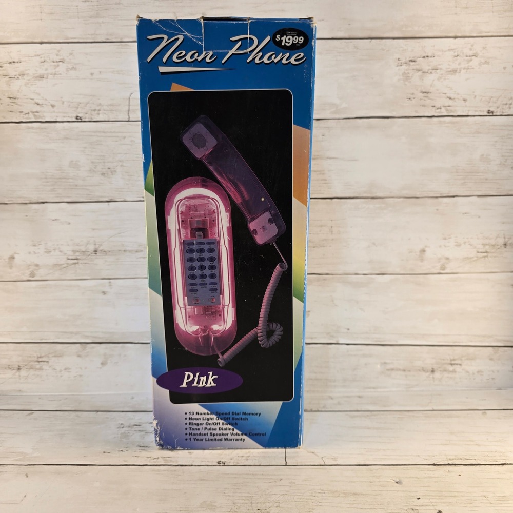Vintage Y2K Neon Phone Clear Transparent Pink Glow Retro Landline Item 809921